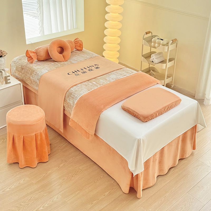 Set navlaka za kozmetičku ležaljku, četiri komada, za jesen-zimu, bebin flis materijal, lagani luksuz spa pokrivač za krevet