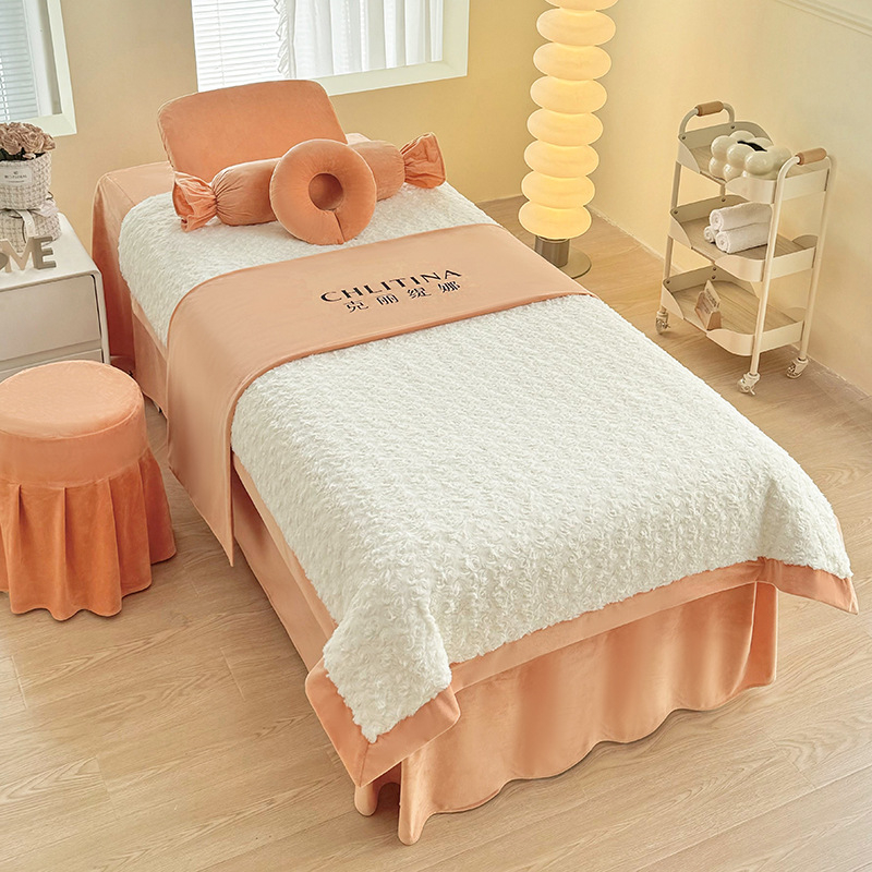 Set navlaka za kozmetičku ležaljku, četiri komada, za jesen-zimu, bebin flis materijal, lagani luksuz spa pokrivač za krevet