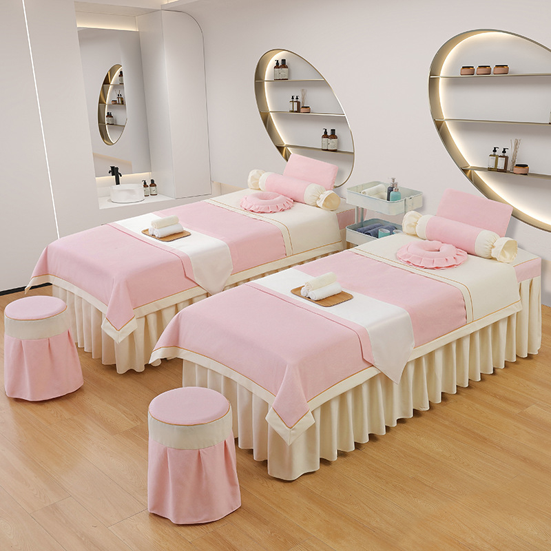Četverodjelni set navlaka za kozmetički ležaj – za spa i salon ljepote, pamuk-lan, twill, reaktivno bojanje