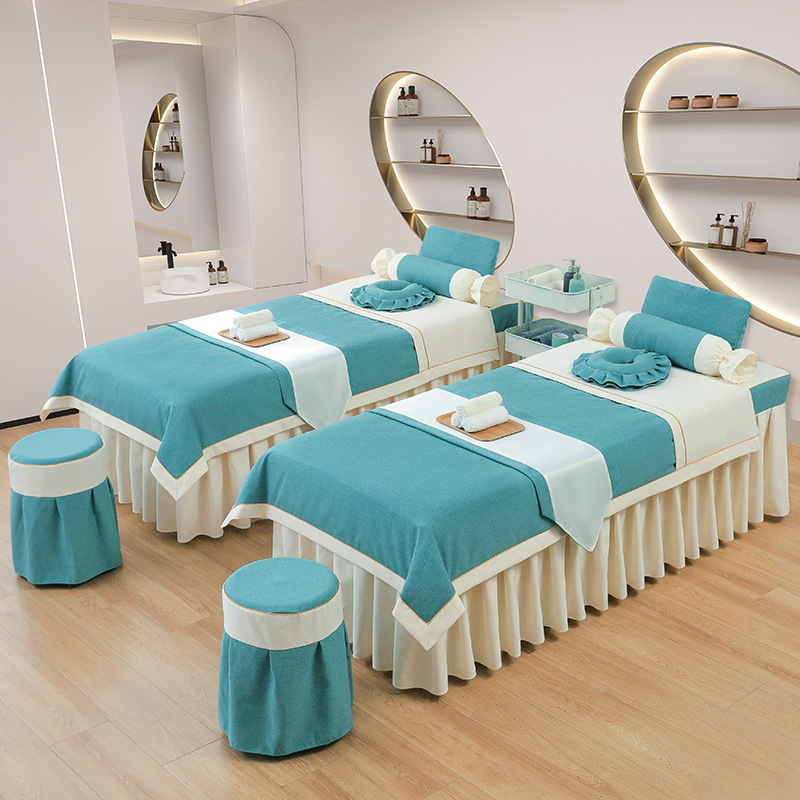 Četverodjelni set navlaka za kozmetički ležaj – za spa i salon ljepote, pamuk-lan, twill, reaktivno bojanje