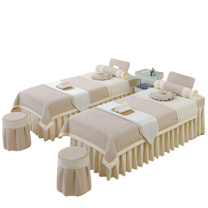 Četverodjelni set navlaka za kozmetički ležaj – za spa i salon ljepote, pamuk-lan, twill, reaktivno bojanje