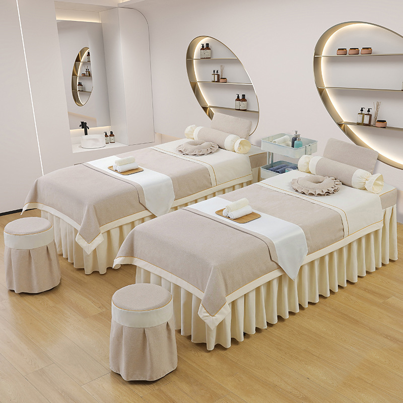 Četverodjelni set navlaka za kozmetički ležaj – za spa i salon ljepote, pamuk-lan, twill, reaktivno bojanje