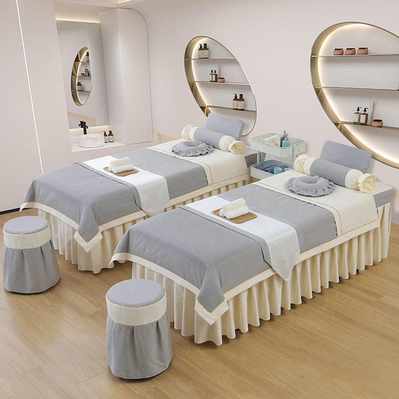 Četverodjelni set navlaka za kozmetički ležaj – za spa i salon ljepote, pamuk-lan, twill, reaktivno bojanje