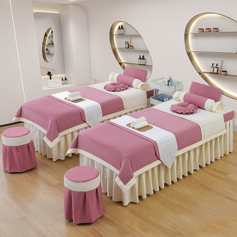 Četverodjelni set navlaka za kozmetički ležaj – za spa i salon ljepote, pamuk-lan, twill, reaktivno bojanje