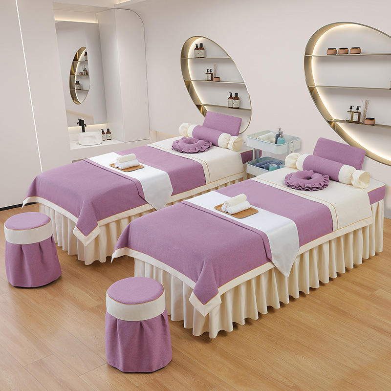 Četverodjelni set navlaka za kozmetički ležaj – za spa i salon ljepote, pamuk-lan, twill, reaktivno bojanje