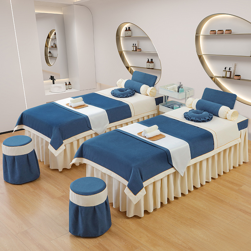 Četverodjelni set navlaka za kozmetički ležaj – za spa i salon ljepote, pamuk-lan, twill, reaktivno bojanje