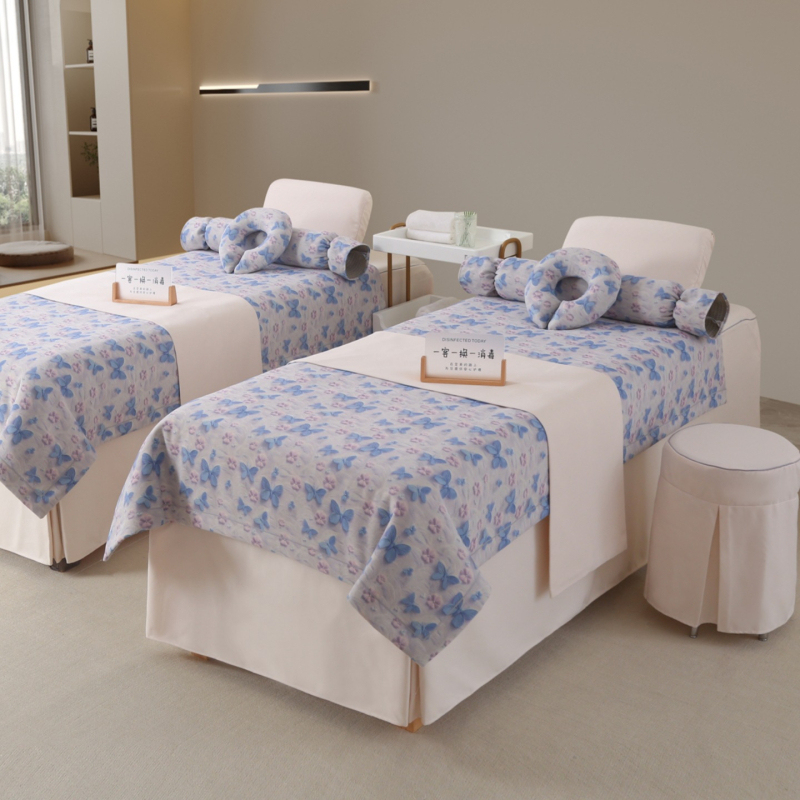 Četverodijelni set prekrivača za krevet u beauty salonu – sve sezone, lagani luksuz; materijal pamuk i lan