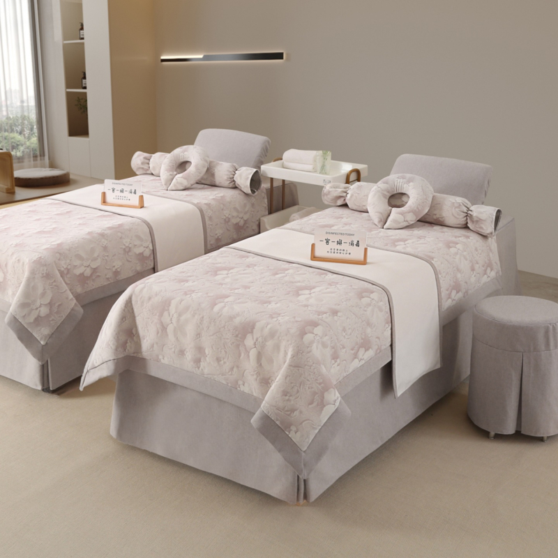 Četverodijelni set prekrivača za krevet u beauty salonu – sve sezone, lagani luksuz; materijal pamuk i lan