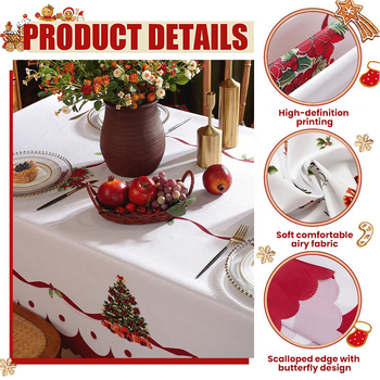 Karácsonyi asztalterítő éttermek és szállodák számára, négyszögletes poliészter asztalterítő, vízálló és kopásálló, csúszásmentes, növény mintás