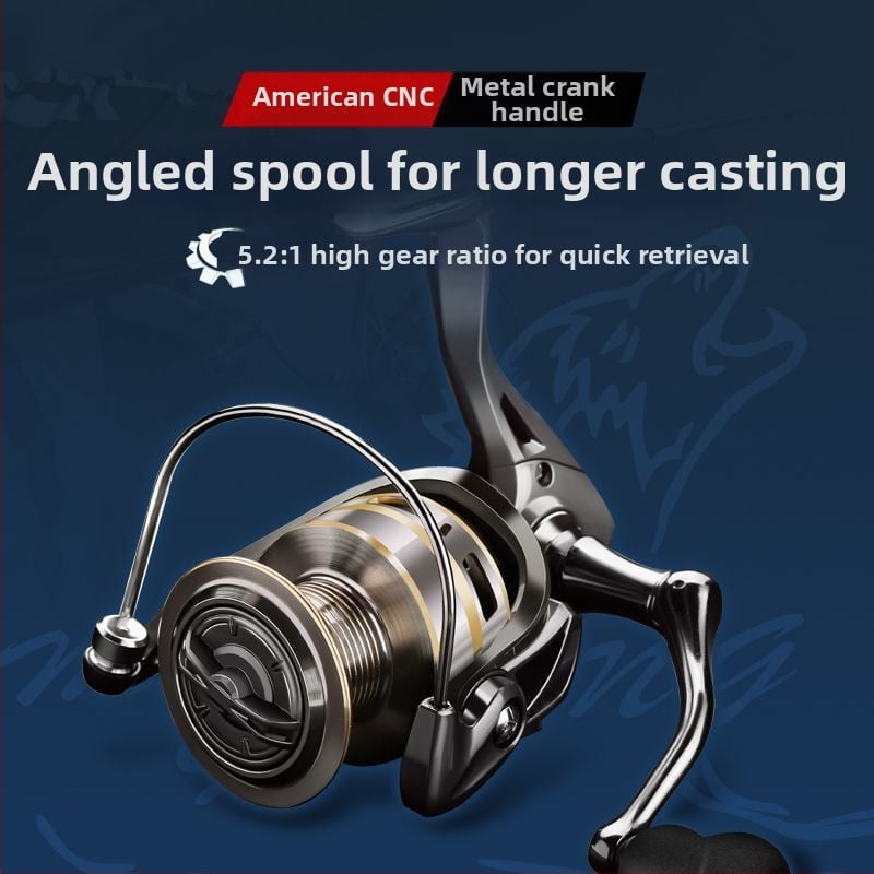 Σπίνινγκ ρελέ για αλιεία, πλήρης μεταλλική κατασκευή, μακρύ ρίξιμο, μεταλλικό μοχλό σε αμερικανικό στυλ, κατάλληλο για μικρά δολώματα