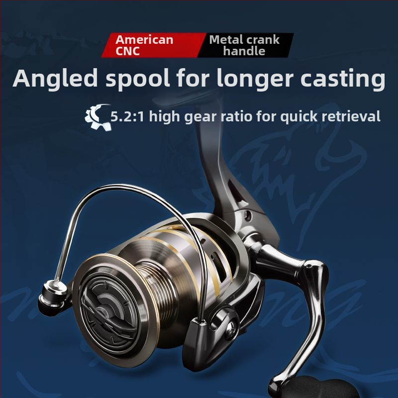 Σπίνινγκ ρελέ για αλιεία, πλήρης μεταλλική κατασκευή, μακρύ ρίξιμο, μεταλλικό μοχλό σε αμερικανικό στυλ, κατάλληλο για μικρά δολώματα