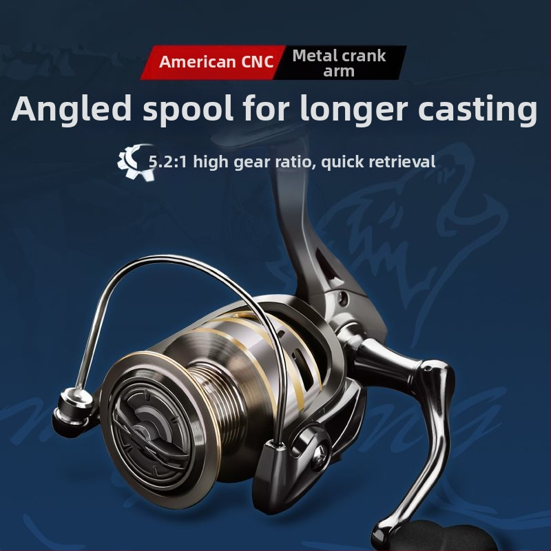 Σπίνινγκ ρελέ για αλιεία, πλήρης μεταλλική κατασκευή, μακρύ ρίξιμο, μεταλλικό μοχλό σε αμερικανικό στυλ, κατάλληλο για μικρά δολώματα