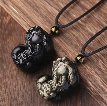 Obszidián nyaklánc medállal, állat- és zodiákus dizájn, Seiko felület, új kínai stílus