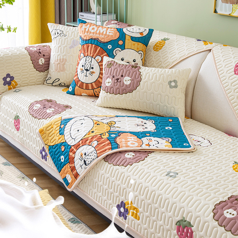 Latex jég-selyem kanapé párna, csúszásmentes alátét, Cartoon minta, alkalmas kombinált és sarokkanapéra, friss, légies stílus