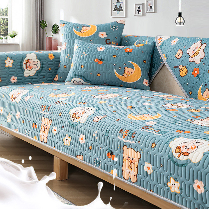 Latex jég-selyem kanapé párna, csúszásmentes alátét, Cartoon minta, alkalmas kombinált és sarokkanapéra, friss, légies stílus