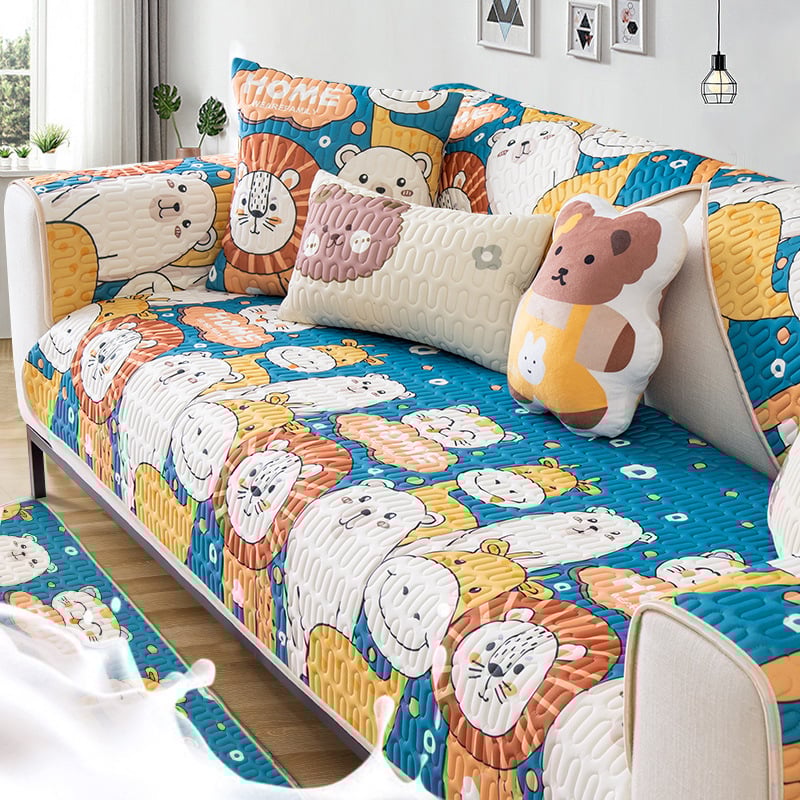 Latex jég-selyem kanapé párna, csúszásmentes alátét, Cartoon minta, alkalmas kombinált és sarokkanapéra, friss, légies stílus