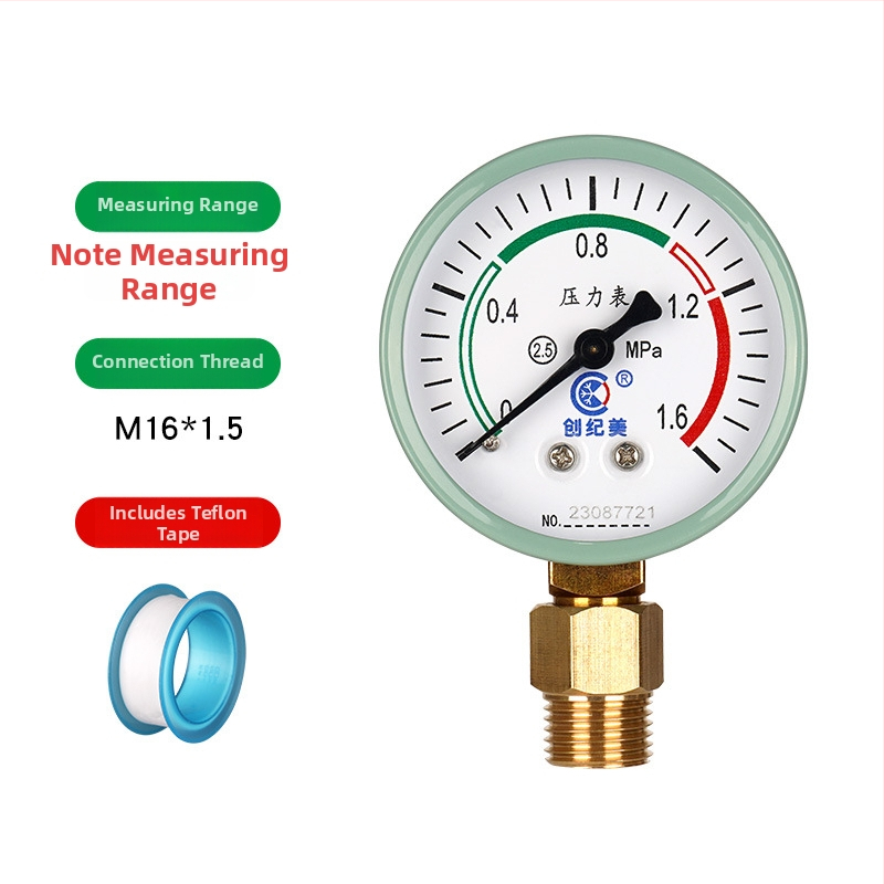 Y-60 precīzs spiediena mērītājs, diapazons 0–1,6 MPa, ūdens un hidraulisko sistēmu izmantošanai, zīmols Chuangjimei