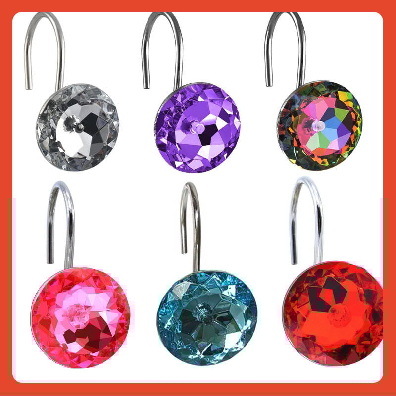 Metāla dušas aizkaru gredieni, apaļi un S-veida āķi, 12 gab. komplekts