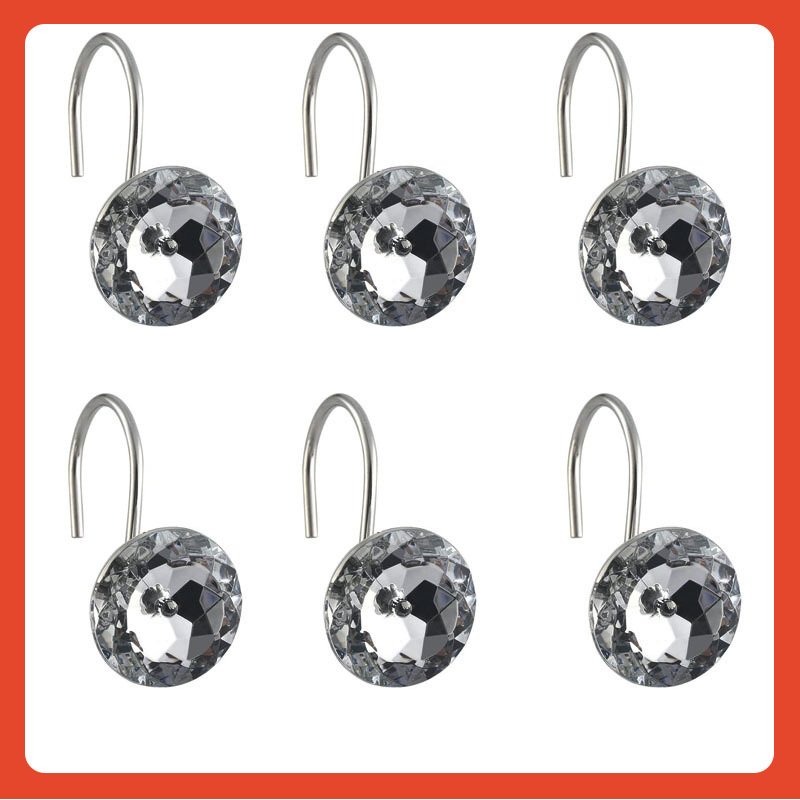 Metāla dušas aizkaru gredieni, apaļi un S-veida āķi, 12 gab. komplekts