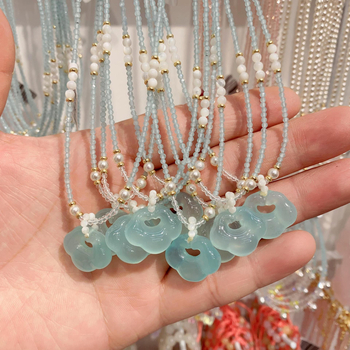 Kristályból készült nyakék édesvízi gyöngy medállal, kézzel készített, geometriai dizájn