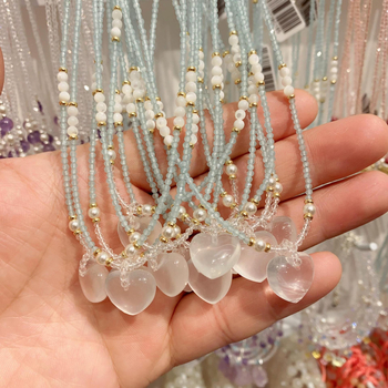 Kristályból készült nyakék édesvízi gyöngy medállal, kézzel készített, geometriai dizájn