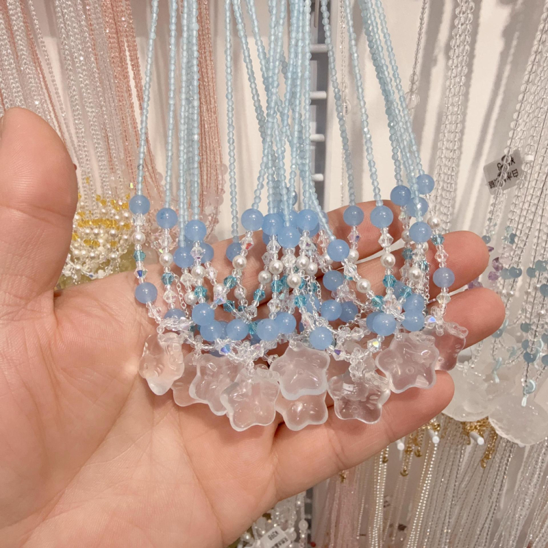 Kristályból készült nyakék édesvízi gyöngy medállal, kézzel készített, geometriai dizájn