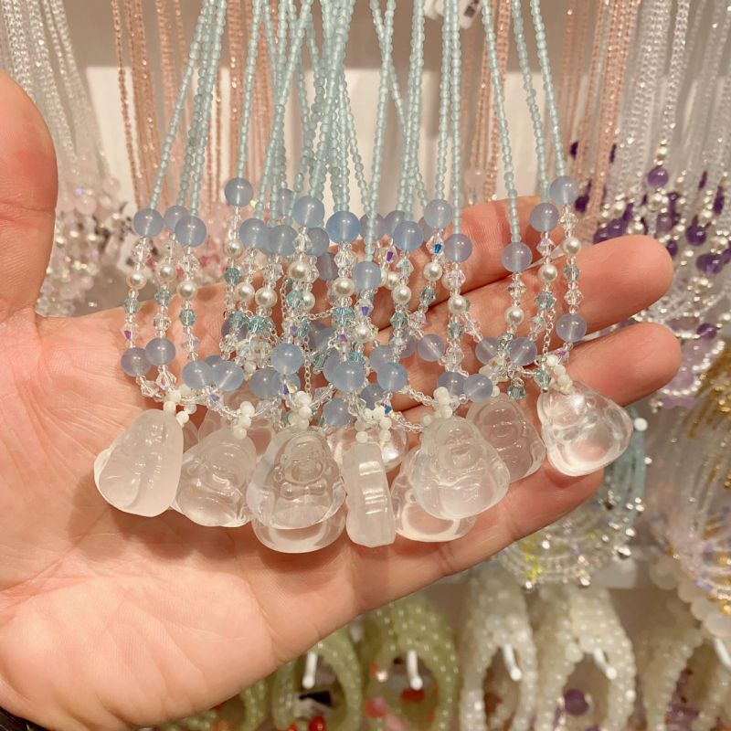 Kristályból készült nyakék édesvízi gyöngy medállal, kézzel készített, geometriai dizájn