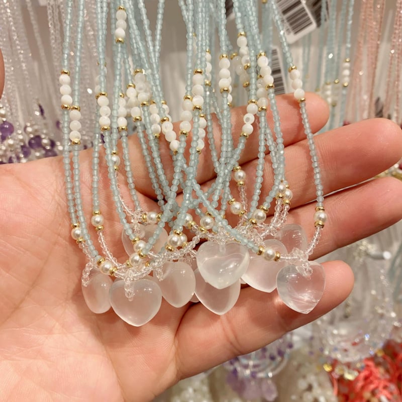 Kristályból készült nyakék édesvízi gyöngy medállal, kézzel készített, geometriai dizájn