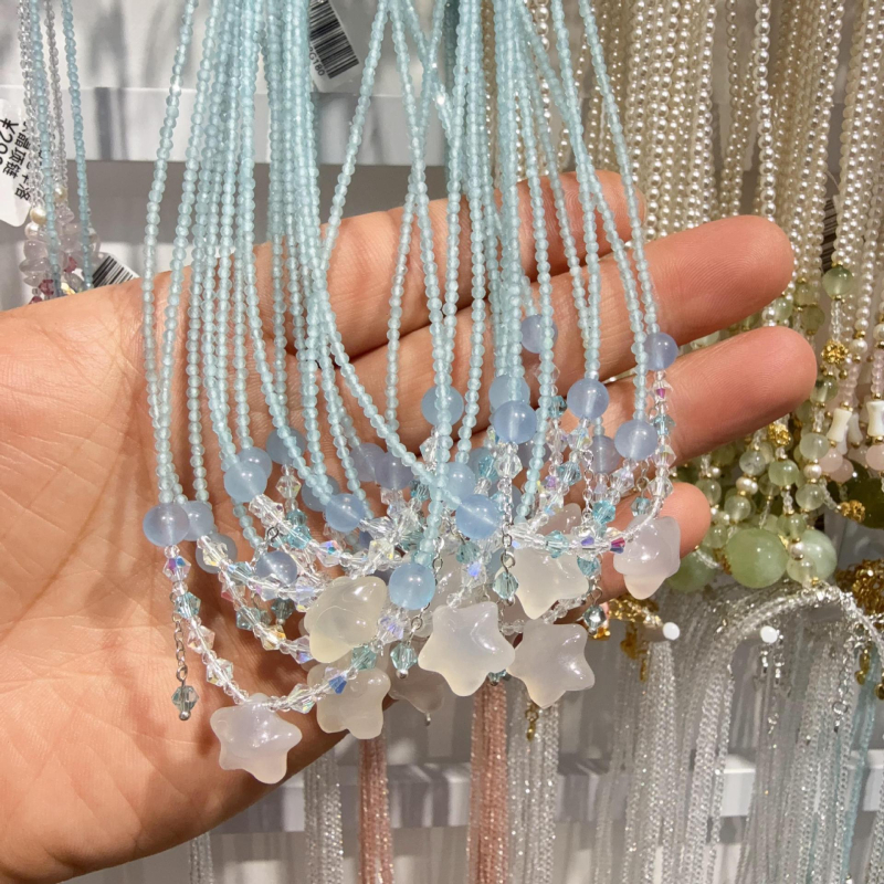 Kristályból készült nyakék édesvízi gyöngy medállal, kézzel készített, geometriai dizájn