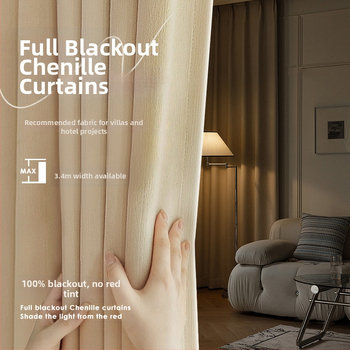 Draperii Chenille blackout – Întunecare completă 90-100%, stil lux ușor, pentru living și dormitor, control vocal Lewu deschidere/închidere