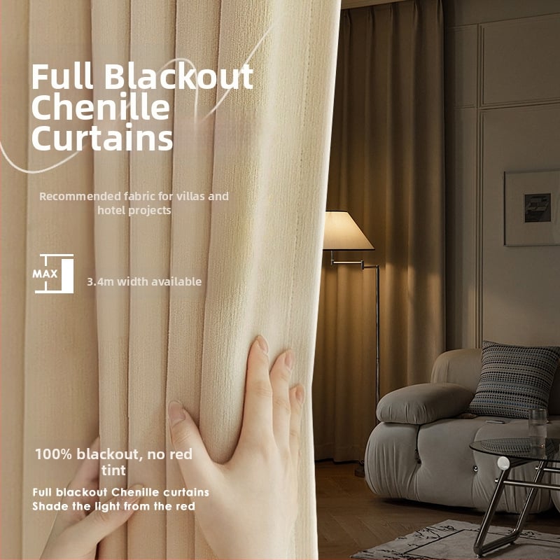 Draperii Chenille blackout – Întunecare completă 90-100%, stil lux ușor, pentru living și dormitor, control vocal Lewu deschidere/închidere
