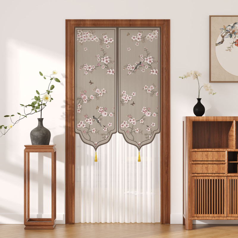 Ajtófüggöny rovarmentesítéssel, poliészter anyagból, csipke-tüll, otthon, hálószoba és bejárat számára — Új kínai stílus (2025 ősz)