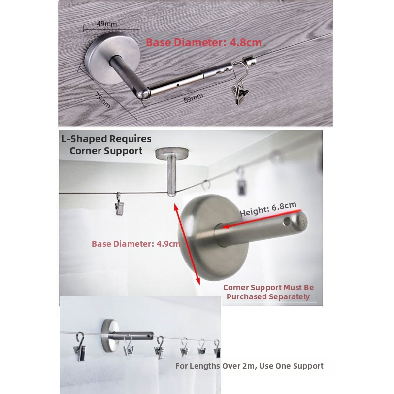 No-Drill Indoor Curtain Wire Rope, Curtain Track Cord, Balcony Clothesline, Customizable