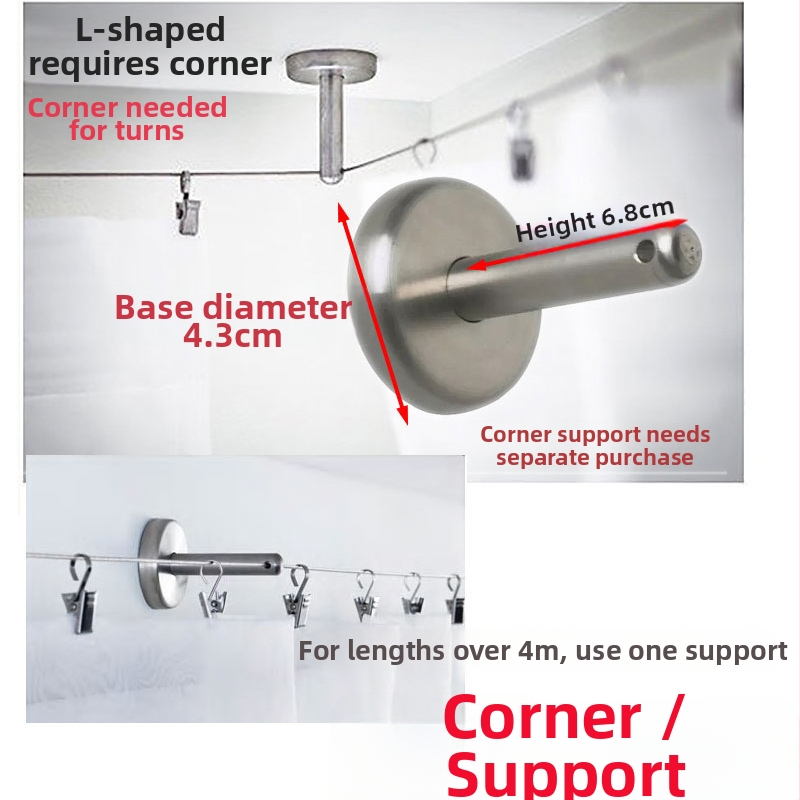 No-Drill Indoor Curtain Wire Rope, Curtain Track Cord, Balcony Clothesline, Customizable