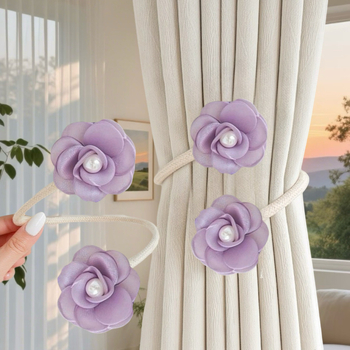 Mágneses csattal ellátott függönykötés — virágos géz függönyhurok, polieterszálból, modern dekoratív kiegészítő, testreszabható
