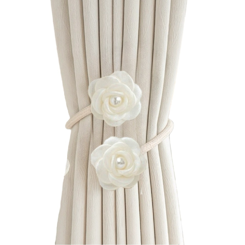 Mágneses csattal ellátott függönykötés — virágos géz függönyhurok, polieterszálból, modern dekoratív kiegészítő, testreszabható