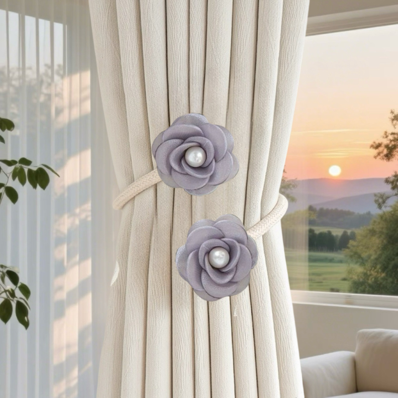 Mágneses csattal ellátott függönykötés — virágos géz függönyhurok, polieterszálból, modern dekoratív kiegészítő, testreszabható