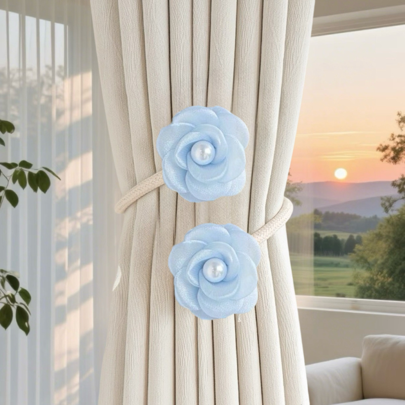 Mágneses csattal ellátott függönykötés — virágos géz függönyhurok, polieterszálból, modern dekoratív kiegészítő, testreszabható