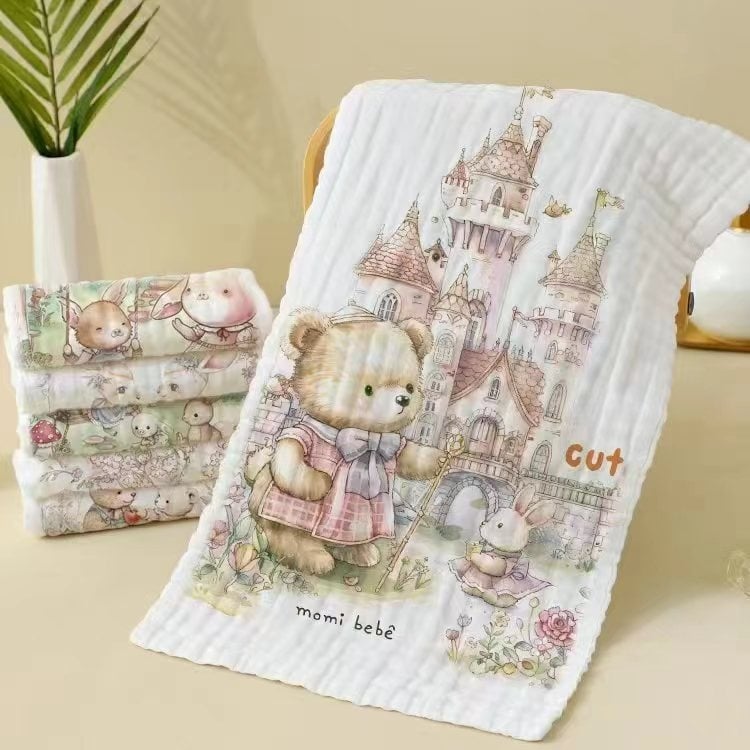 Berilla βρεφική πετσέτα από γάζα με κορδόνι, 6-στρώσεων, κατάλληλη για πρόσωπο και μπάνιο, 60 g, επίπεδη ύφανση