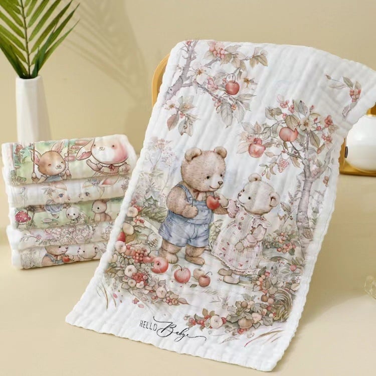 Berilla βρεφική πετσέτα από γάζα με κορδόνι, 6-στρώσεων, κατάλληλη για πρόσωπο και μπάνιο, 60 g, επίπεδη ύφανση