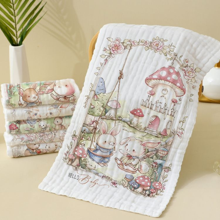 Berilla βρεφική πετσέτα από γάζα με κορδόνι, 6-στρώσεων, κατάλληλη για πρόσωπο και μπάνιο, 60 g, επίπεδη ύφανση