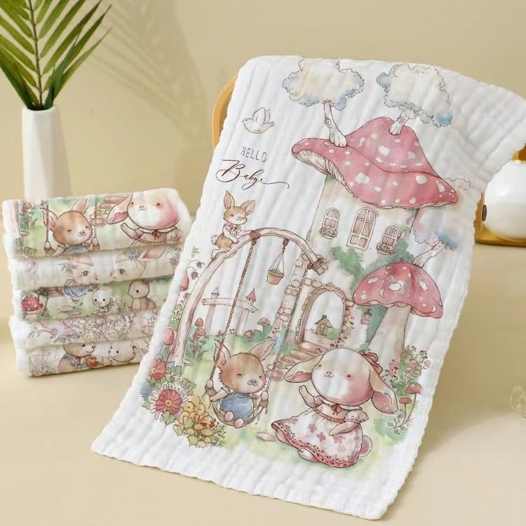 Berilla βρεφική πετσέτα από γάζα με κορδόνι, 6-στρώσεων, κατάλληλη για πρόσωπο και μπάνιο, 60 g, επίπεδη ύφανση