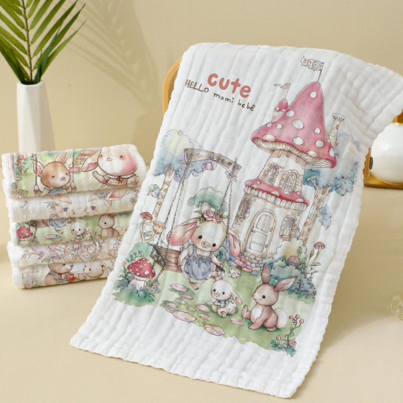 Berilla βρεφική πετσέτα από γάζα με κορδόνι, 6-στρώσεων, κατάλληλη για πρόσωπο και μπάνιο, 60 g, επίπεδη ύφανση