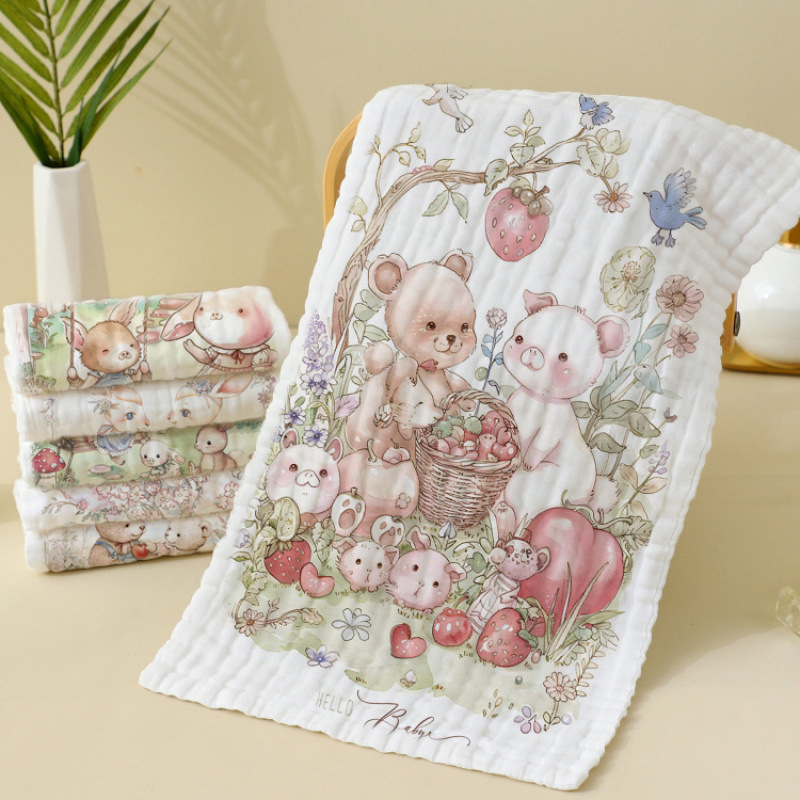 Berilla βρεφική πετσέτα από γάζα με κορδόνι, 6-στρώσεων, κατάλληλη για πρόσωπο και μπάνιο, 60 g, επίπεδη ύφανση