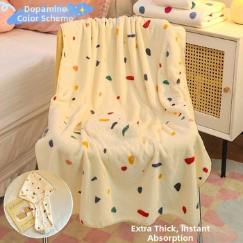 Πετσέτα μπάνιου με καπελάκι για στεγνώμα μαλλιών, πουά μοτίβο, φλίς κοραλλί, γρήγορο στέγνωμα, 150D