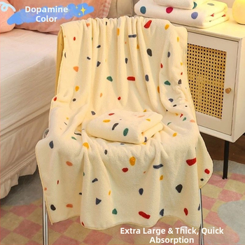 Πετσέτα μπάνιου με καπελάκι για στεγνώμα μαλλιών, πουά μοτίβο, φλίς κοραλλί, γρήγορο στέγνωμα, 150D