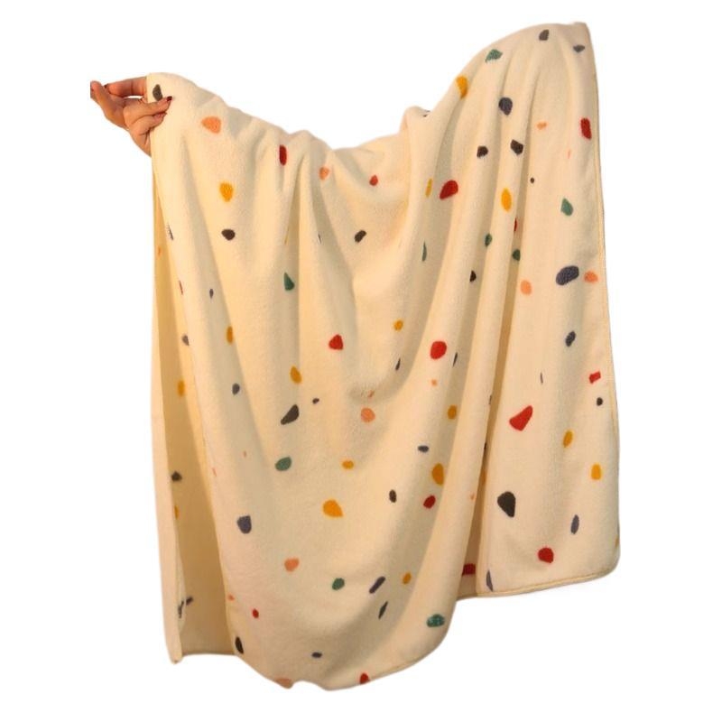 Πετσέτα μπάνιου με καπελάκι για στεγνώμα μαλλιών, πουά μοτίβο, φλίς κοραλλί, γρήγορο στέγνωμα, 150D