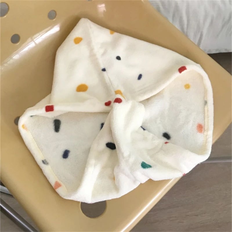 Πετσέτα μπάνιου με καπελάκι για στεγνώμα μαλλιών, πουά μοτίβο, φλίς κοραλλί, γρήγορο στέγνωμα, 150D