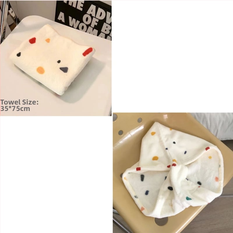 Πετσέτα μπάνιου με καπελάκι για στεγνώμα μαλλιών, πουά μοτίβο, φλίς κοραλλί, γρήγορο στέγνωμα, 150D