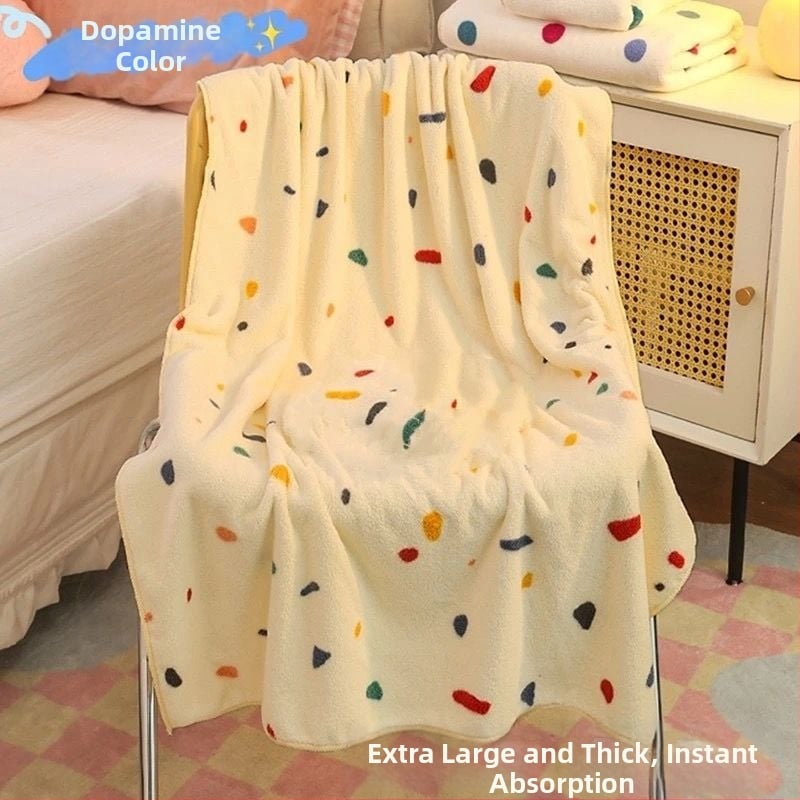 Πετσέτα μπάνιου με καπελάκι για στεγνώμα μαλλιών, πουά μοτίβο, φλίς κοραλλί, γρήγορο στέγνωμα, 150D